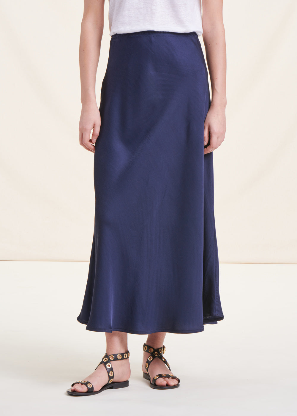 Jupe longue en satin de viscose bleu fonce La Fee Maraboutee La Redoute