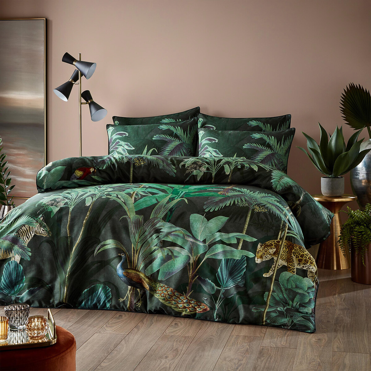 Jungle leopard 100% cotton duvet cover and pillowcase set, multi ...