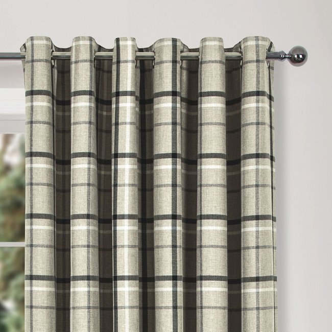 Cosy Check Lined Eyelet Curtains in Grey, grey, SO'HOME