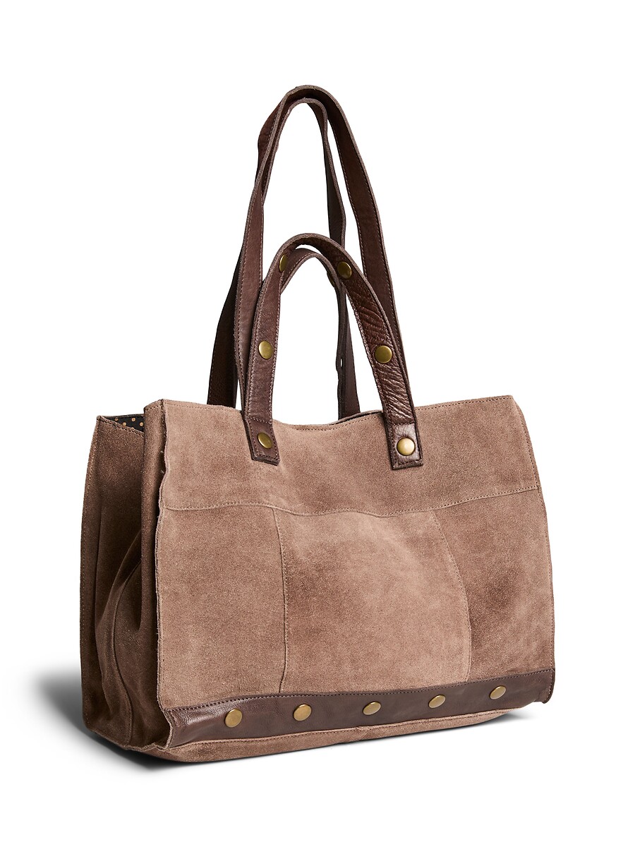 Grand sac à main shopper en cuir lisse et cuir suédé, Ava, PIECES