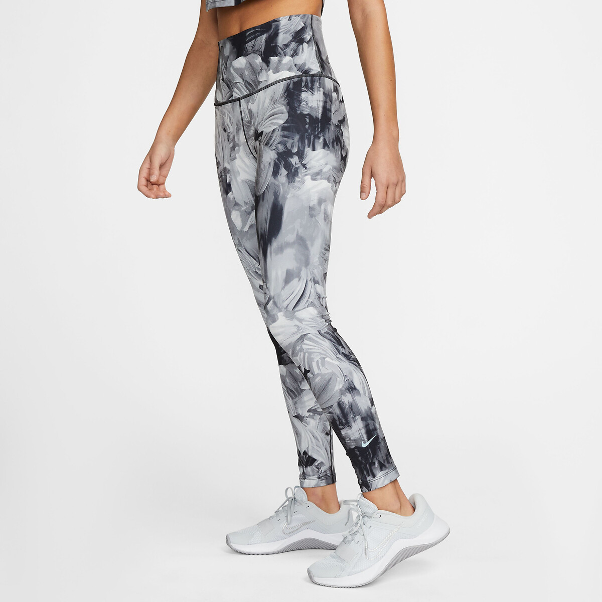 One cropped sports leggings in floral print, black/grey, Nike