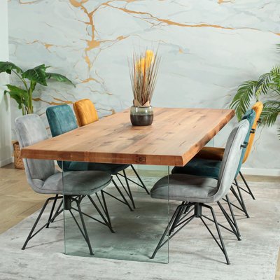 Table extensible en chêne huilé bords naturels et verre 240 cm PALERME PIER IMPORT