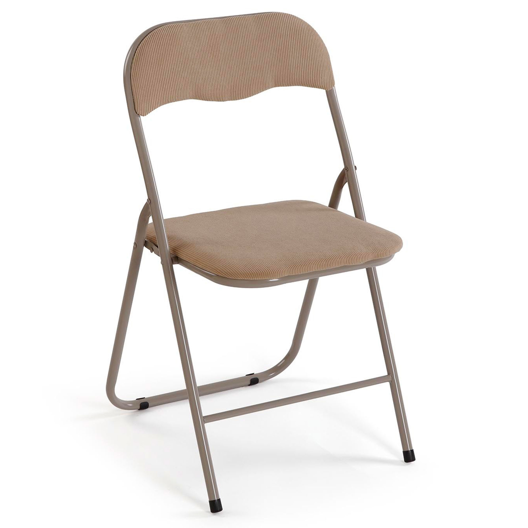 Chaise d'appoint pliante en velours côtelé beige 43x44x78cm, VERSA