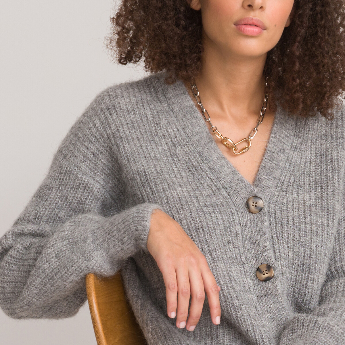 Alpaca mix buttoned cardigan with v-neck La Redoute Collections