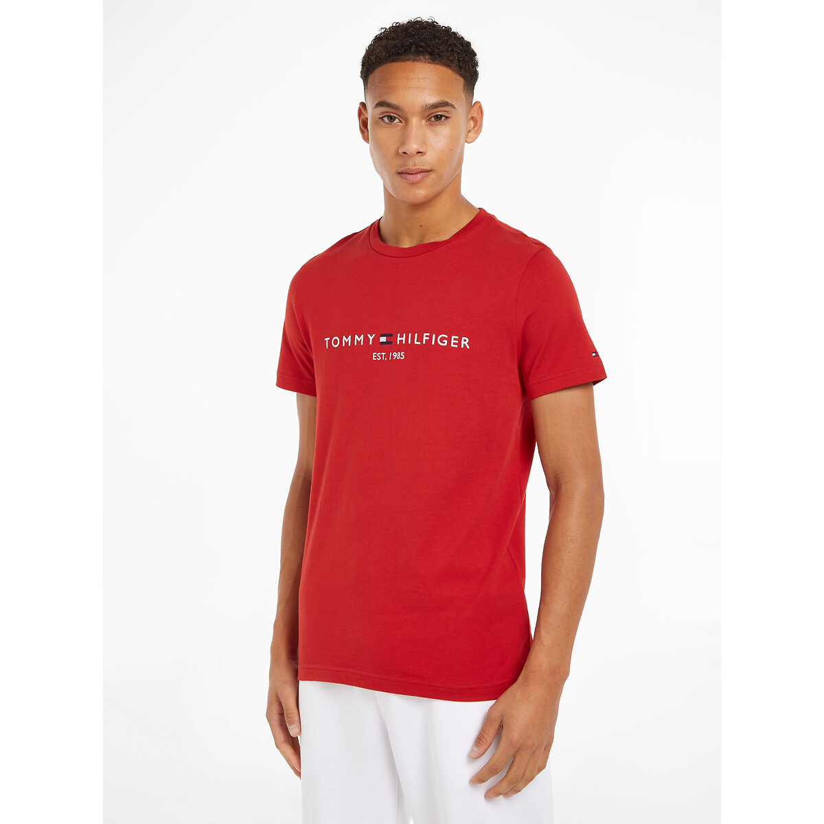 Embroidered Logo Cotton T-Shirt with Crew Neck and Short Sleeves