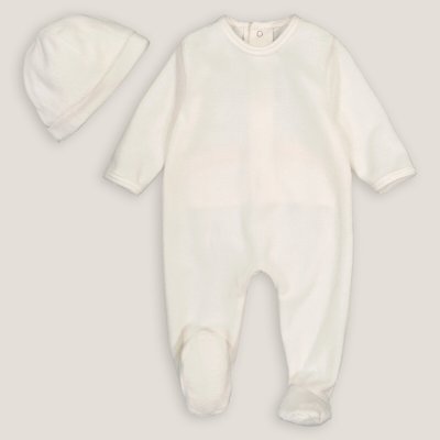 Newborn Velour Sleepsuit/Hat in Organic Cotton Mix LA REDOUTE COLLECTIONS