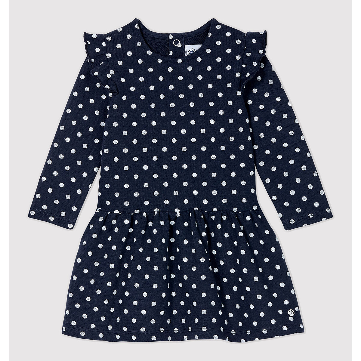 blue polka dot dress long sleeve