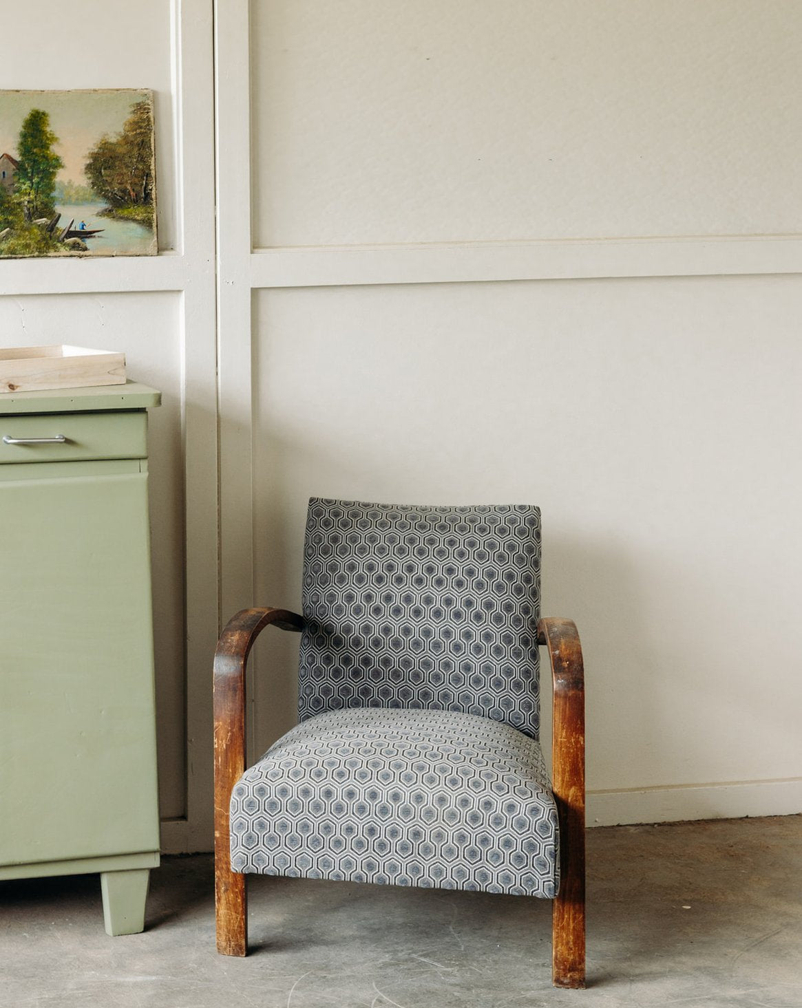 Fauteuil en bois et tissu Jakob N°404 - Bon état, DEBONGOUT