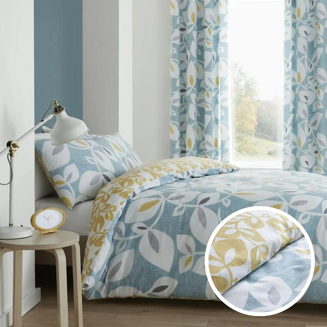 Inga leaf teal easy care cotton mix duvet cover and pillowcase set, teal, Catherine  Lansfield