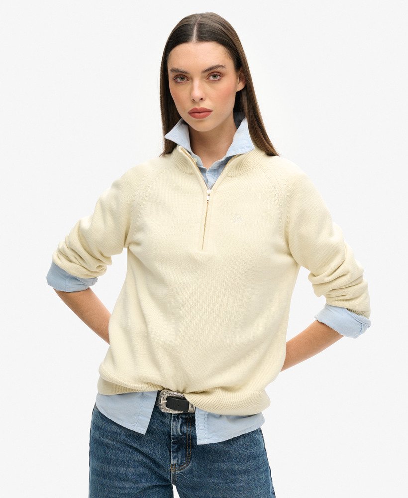 Pull Classic Cotton Knit Half Zip Coupe Décontractée, SUPERDRY