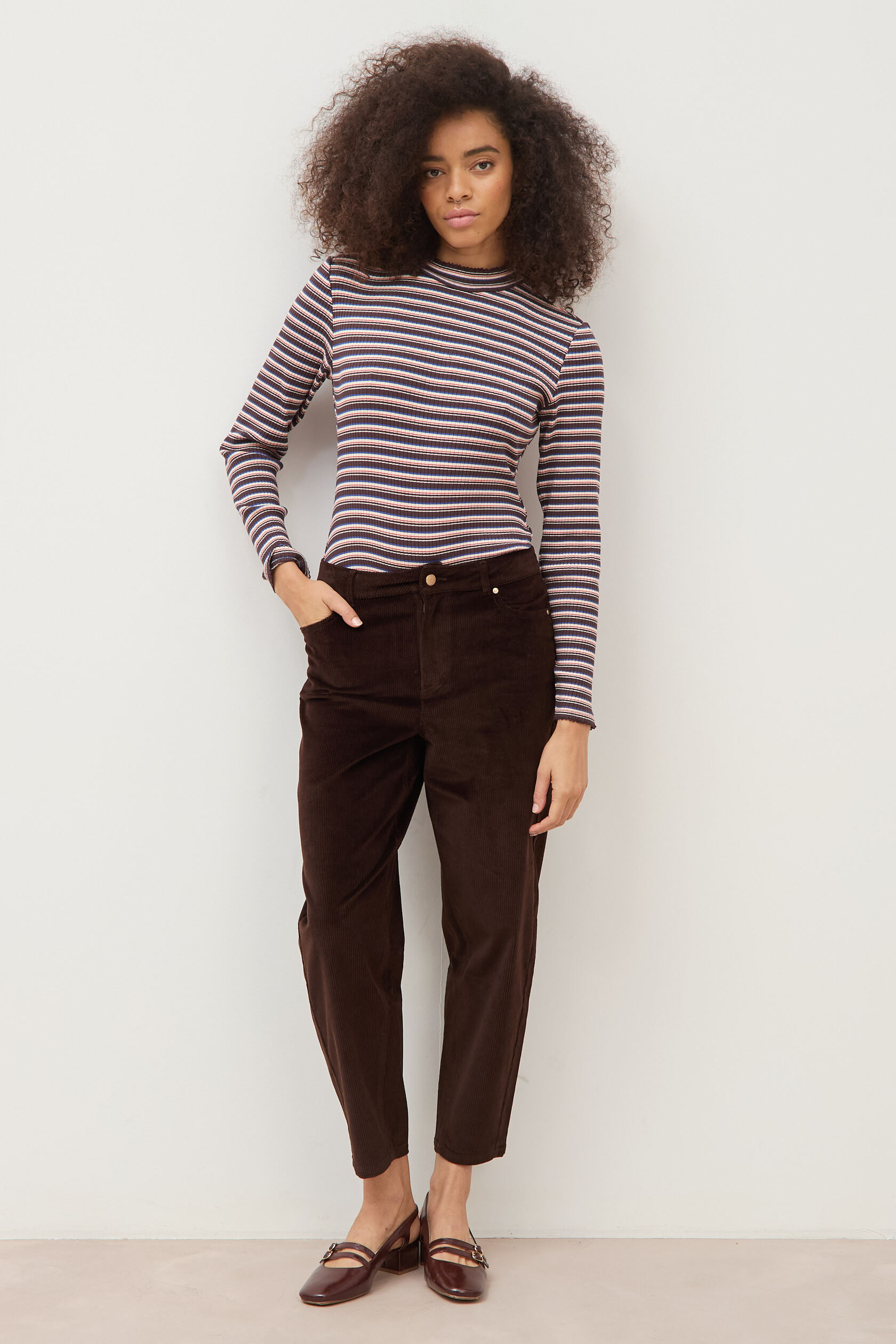 Pantalon taille haute velours resserré, BONOBO