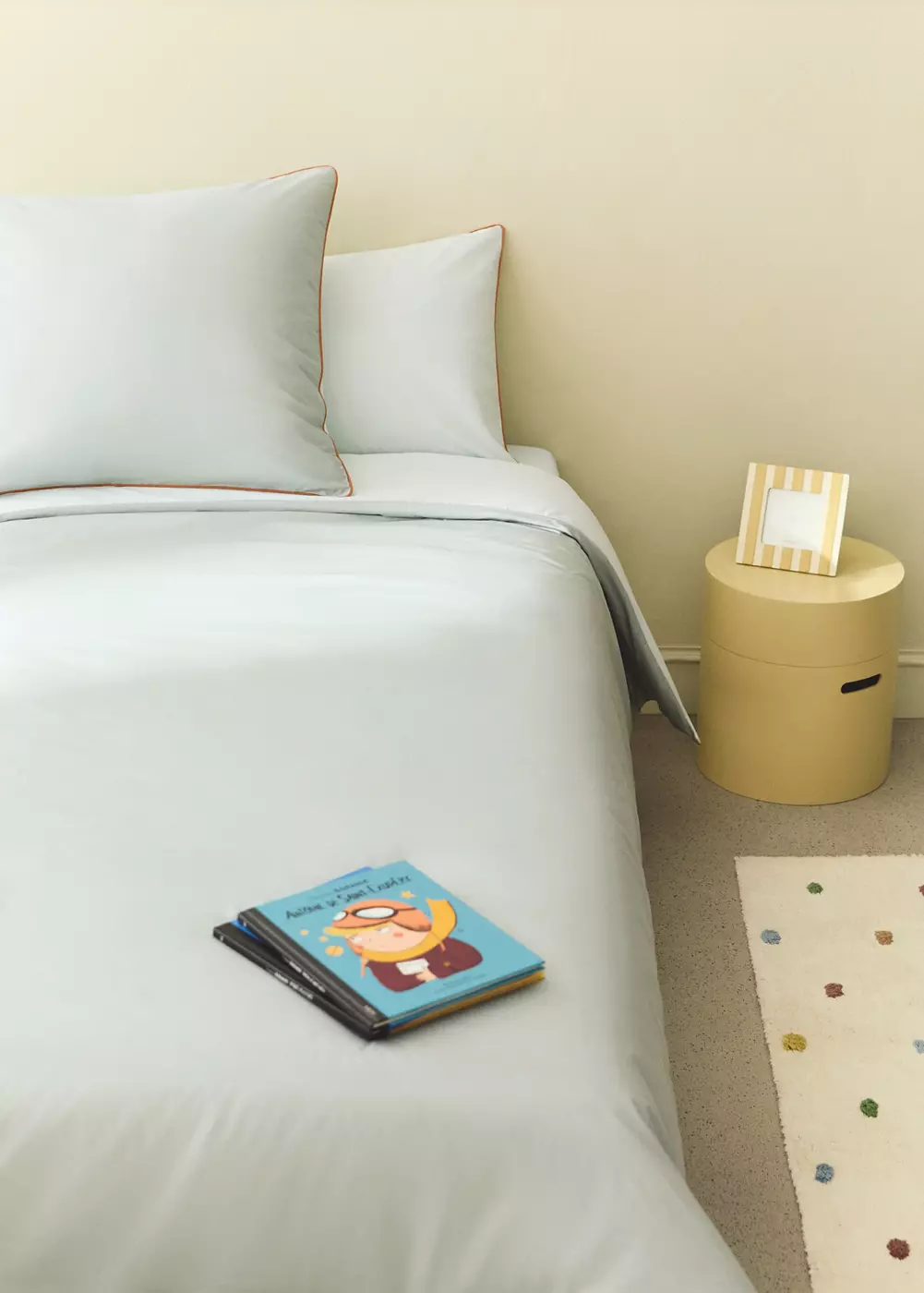 Housse de couette enfant percale de coton réversible liseré en contraste lit 90 cm, MANGO HOME