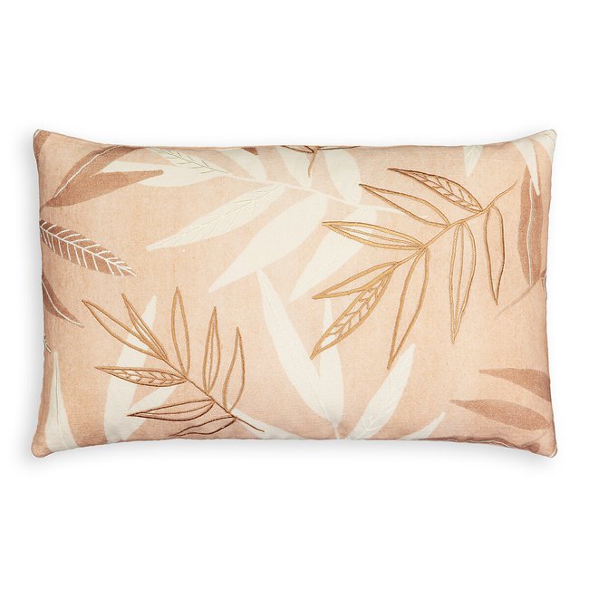 Nagano Foliage Embroidered Cotton Linen Rectangular Cushion Cover, terracotta, LA REDOUTE INTERIEURS