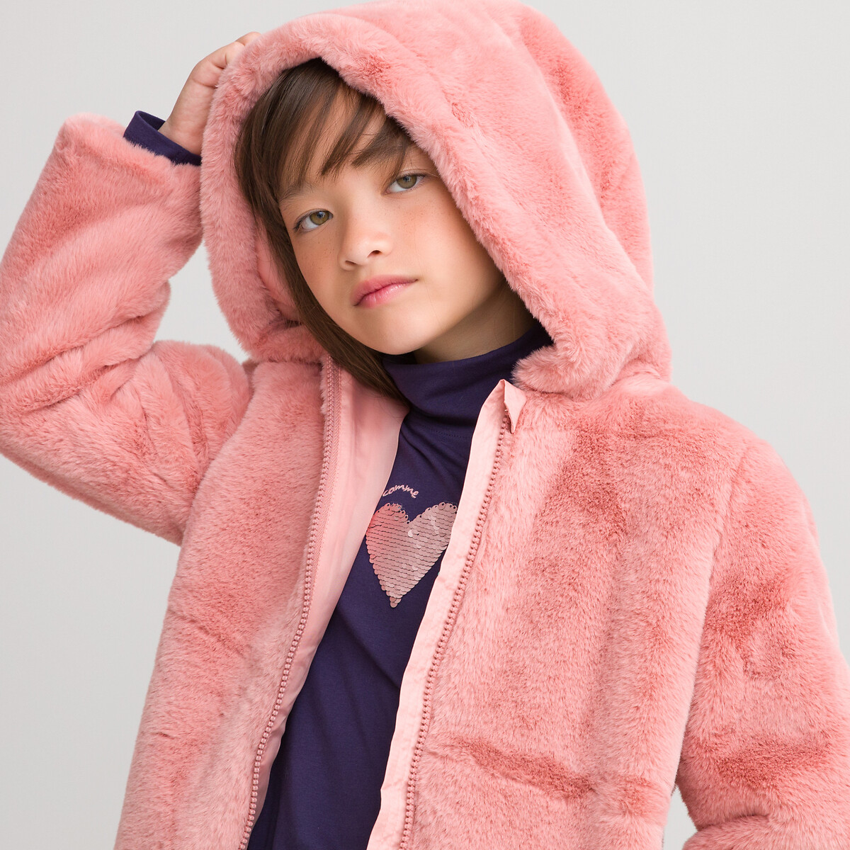 Faux Fur Hooded Coat 3 12 Years Pink, Toddler Faux Fur Coat With Hood
