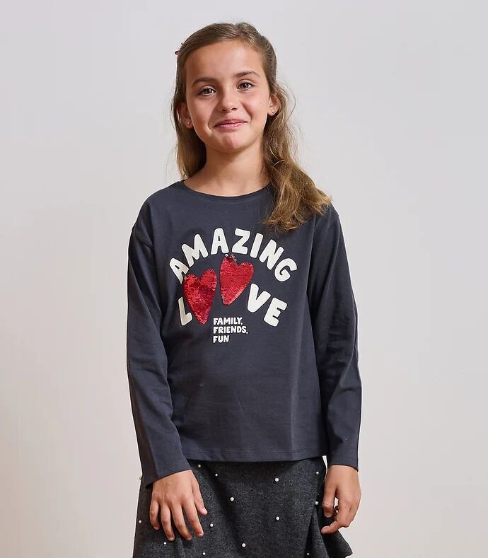T-shirt manches longues, avec message et sequins, TAPE A L'OEIL
