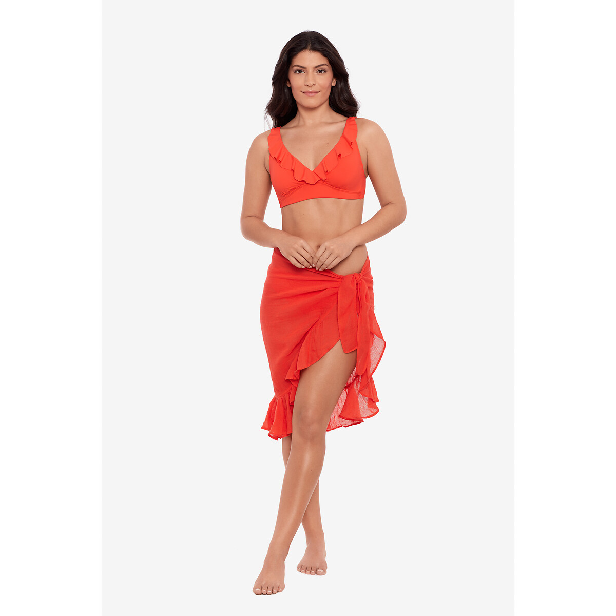 Image of Beach Club Solids Sarong in Cotton with Ruffled Edging