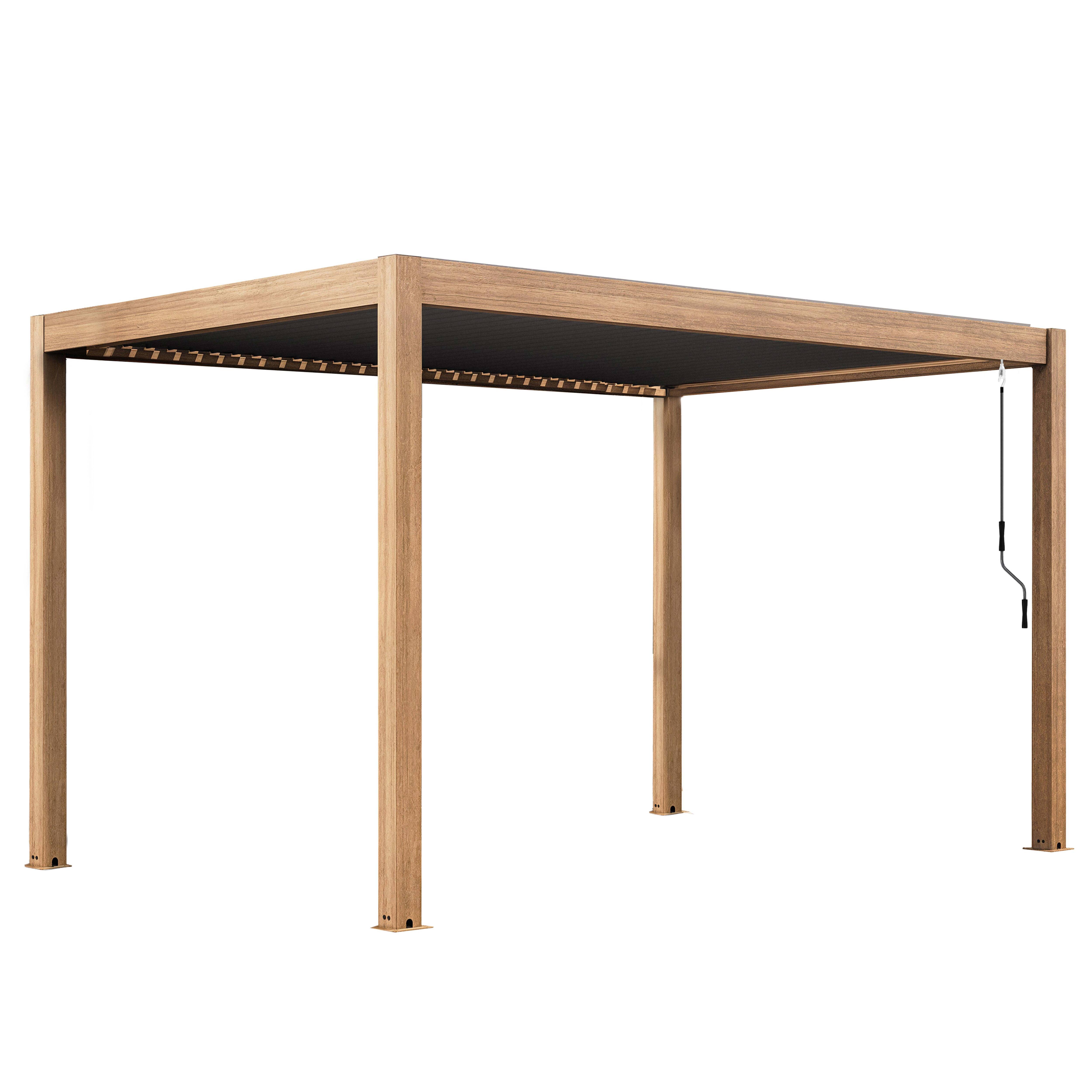Pergola bioclimatique autoportée 3x4m en aluminium bois gris, OVIALA