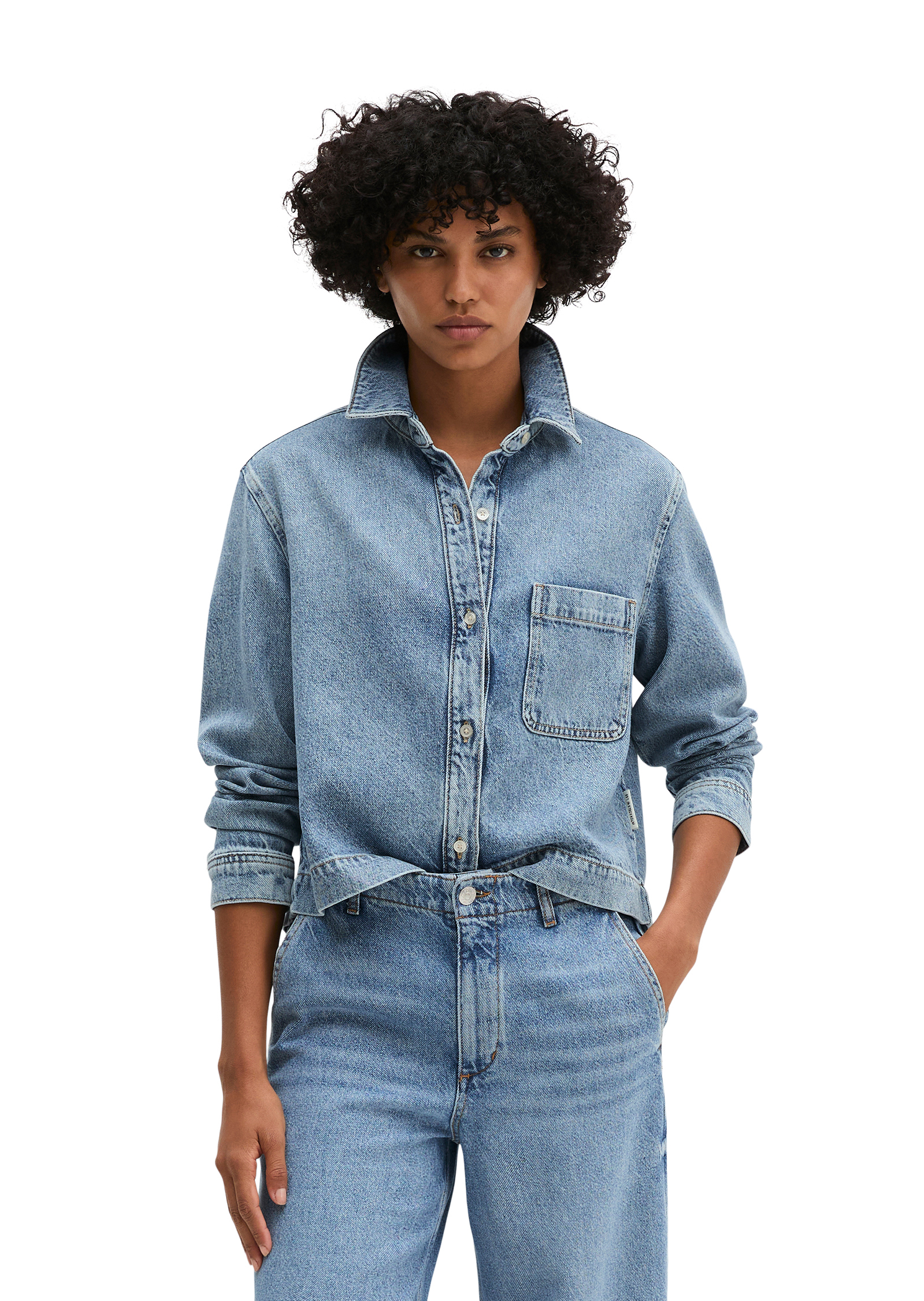 Blouse en jean relaxed en mélange de lyocell, de lin et de coton, MARC O'POLO