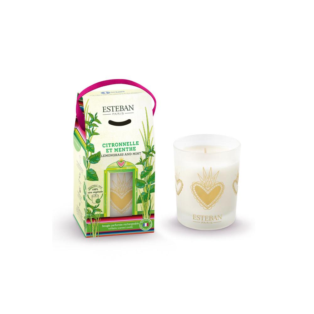 Bougie parfumée Citronnelle & Menthe rechargeable 180g, ESTEBAN