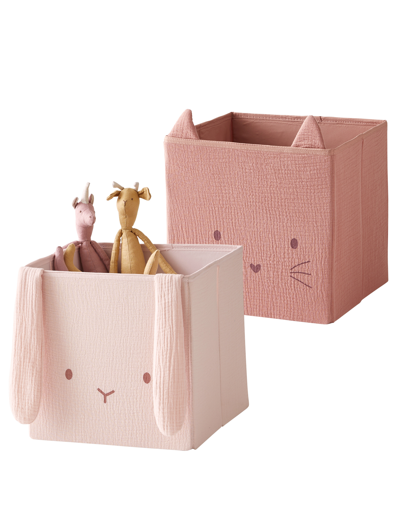 Lot de 2 bacs de rangement animaux gaze de coton, VERTBAUDET