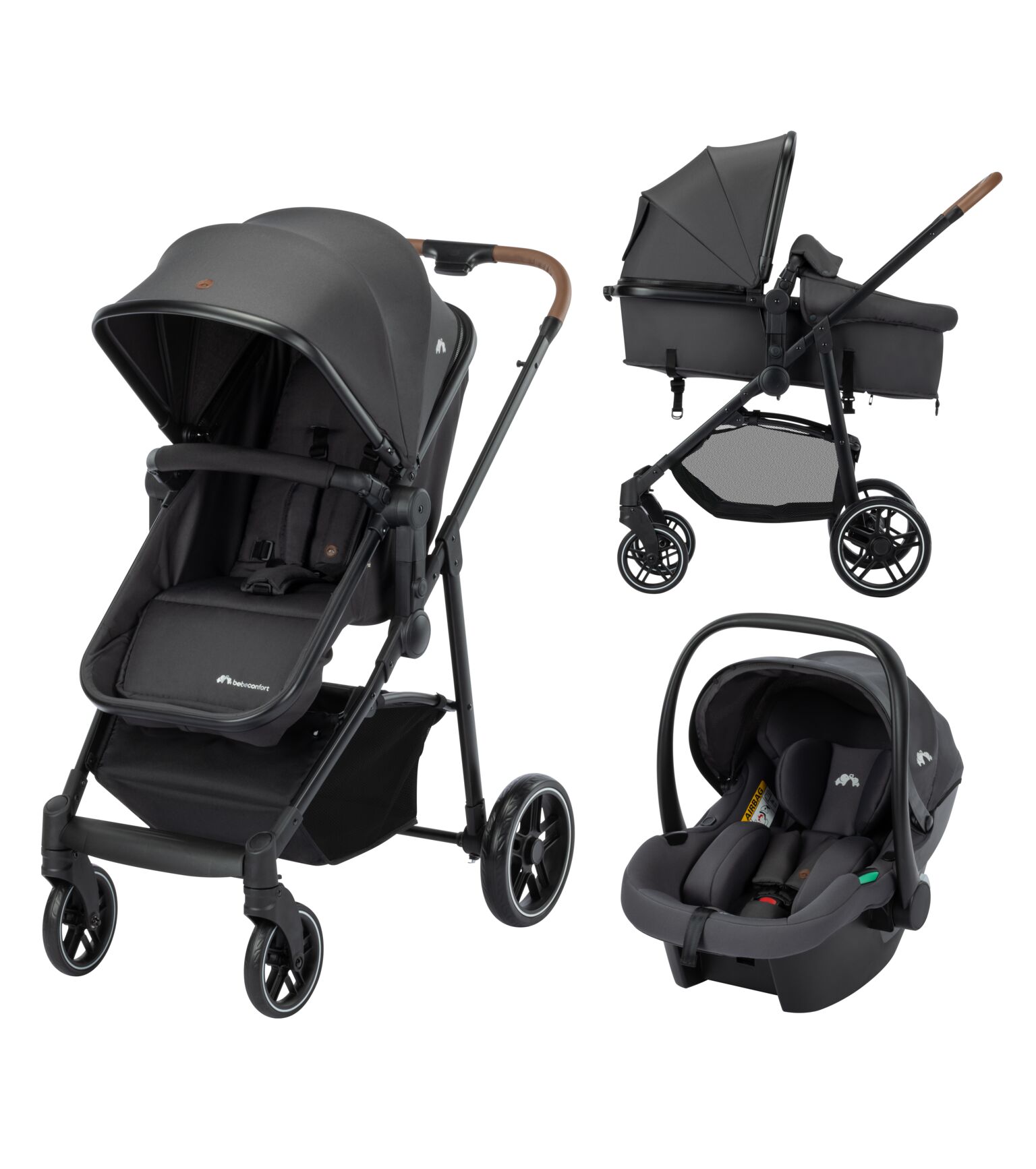 Poussette 3 en 1 i-size avec assise convertible en nacelle et cosi, Haze Trio Lux, BEBECONFORT