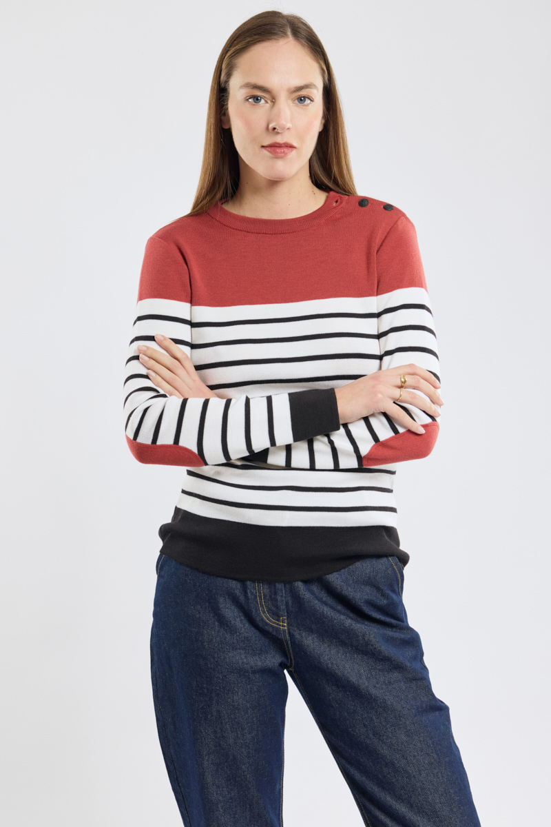 Pull marin avec coudières en laine, ARMOR-LUX