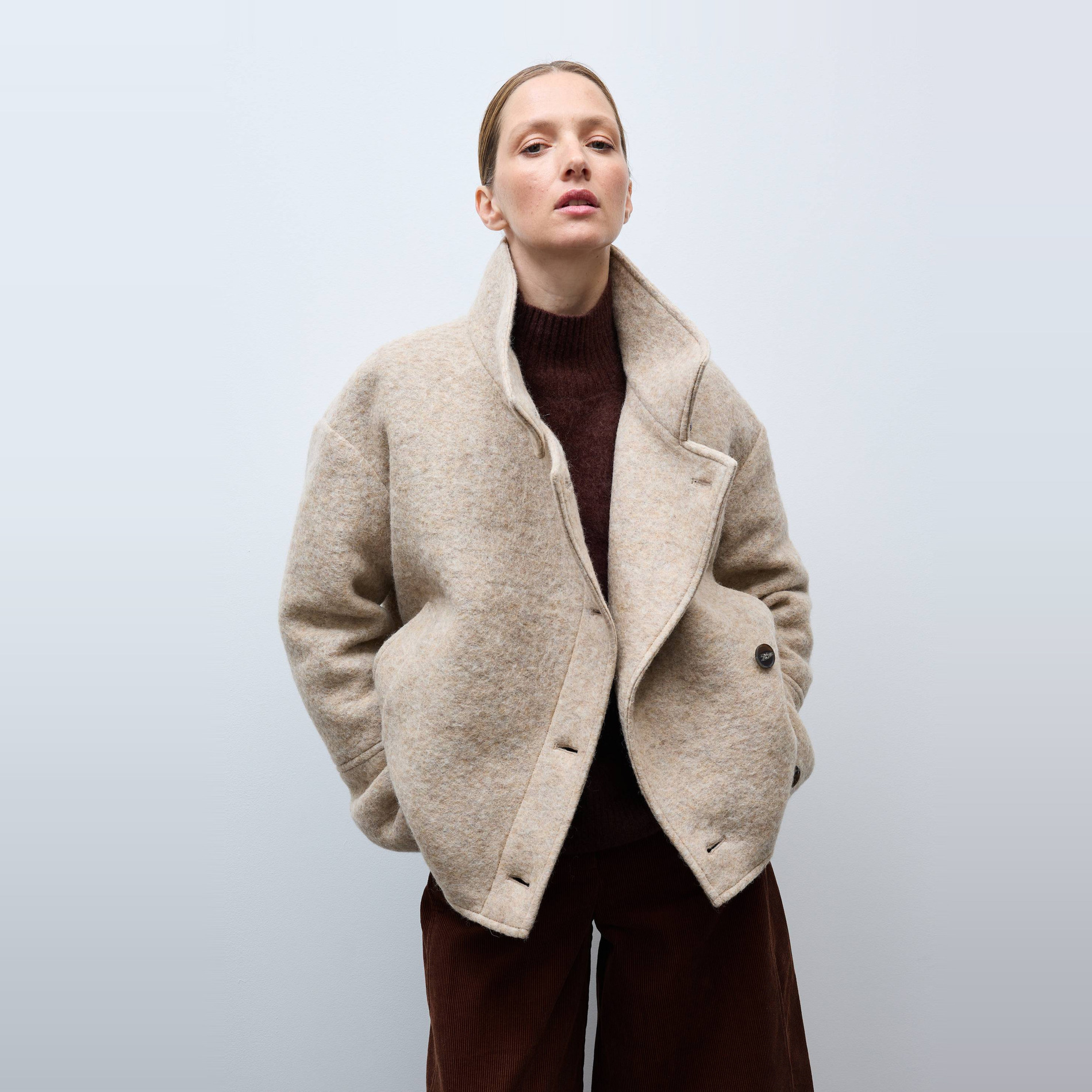 Manteau court croisé contenant de la laine, MONOPRIX