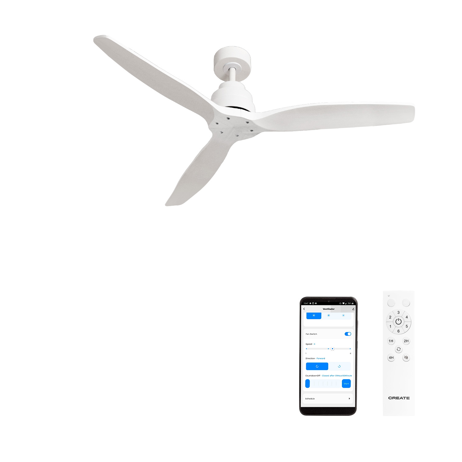 Ventilateur de plafond avec pales en ABS technique sans lumière avec Wi-Fi WIND STYLANCE, CREATE