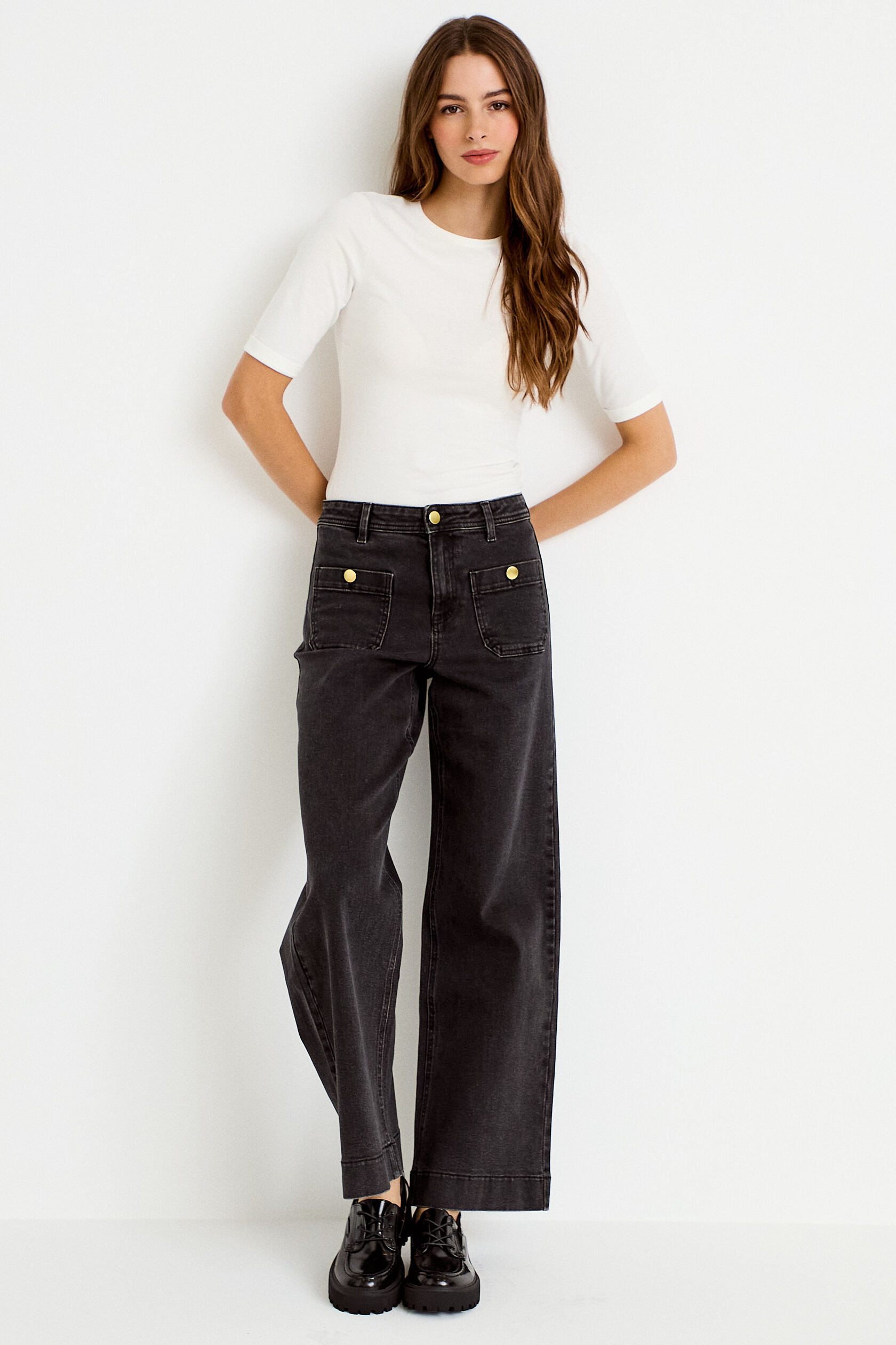 Jean wide leg cropped taille haute, CACHE CACHE