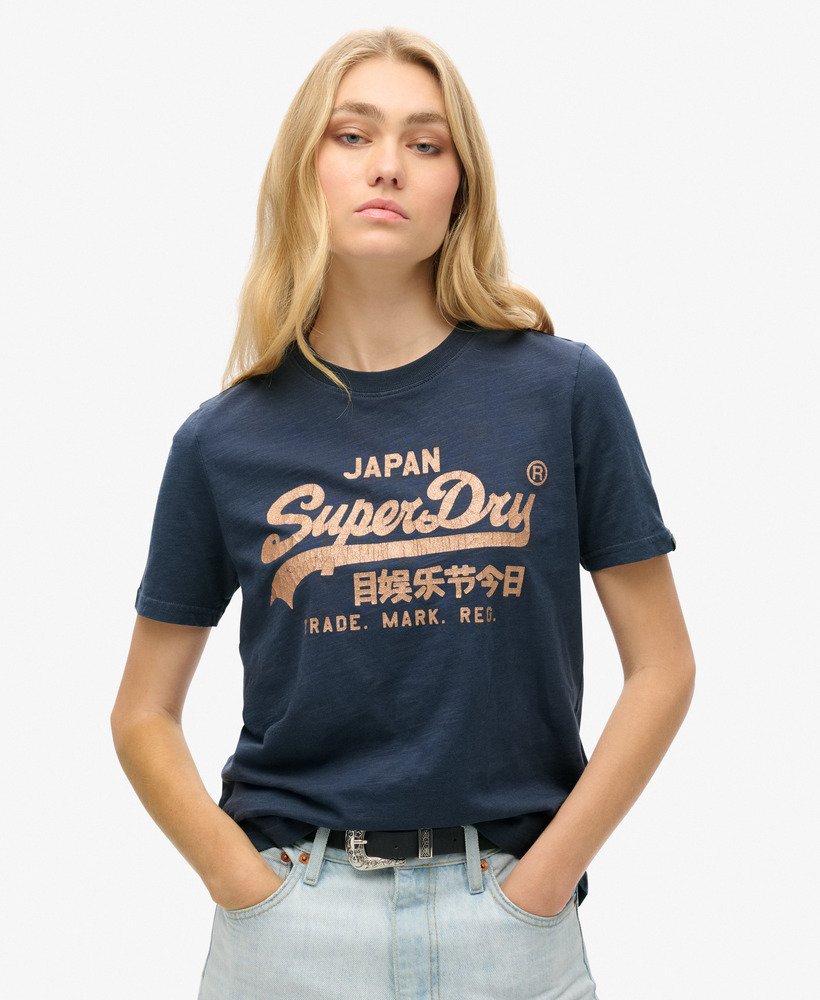 T-shirt décontracté à logo métallisé, SUPERDRY