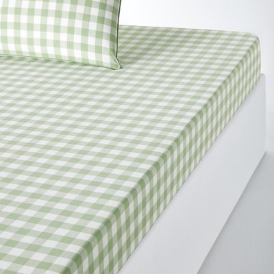 Veldi Green Gingham Check 100% Cotton Fitted Sheet LA REDOUTE INTERIEURS