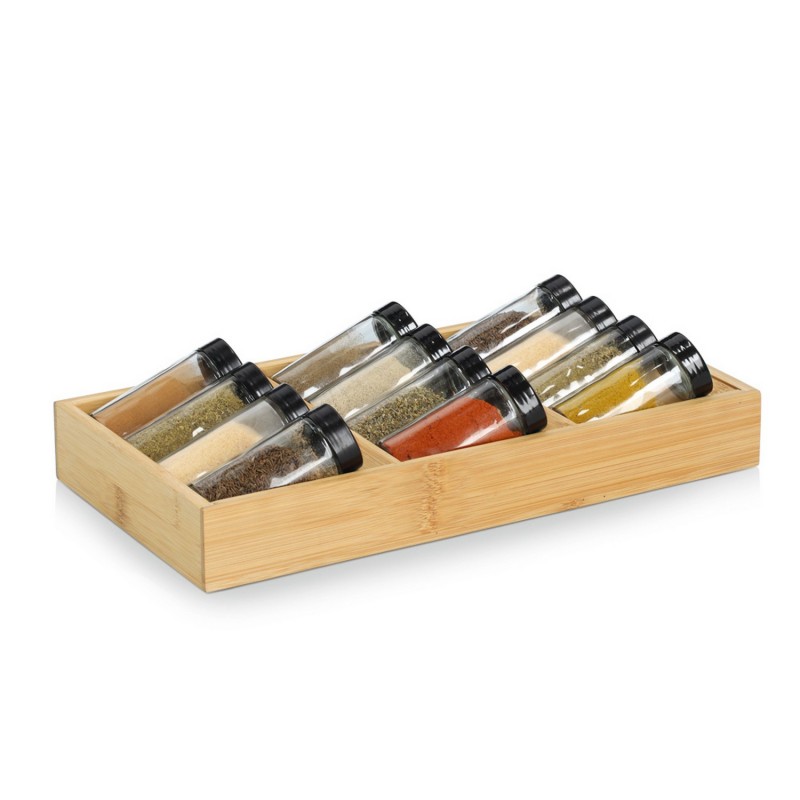 Rangement épices pour tiroir avec 12 pots verre, ZELLER PRESENT