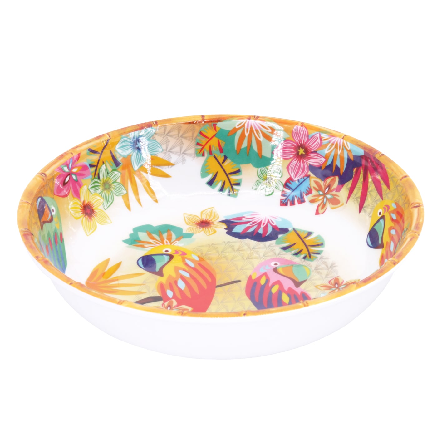 Grande Assiette Creuse en mélamine pure - 23 cm - Perroquets de Bahia, LES JARDINS DE LA COMTESSE