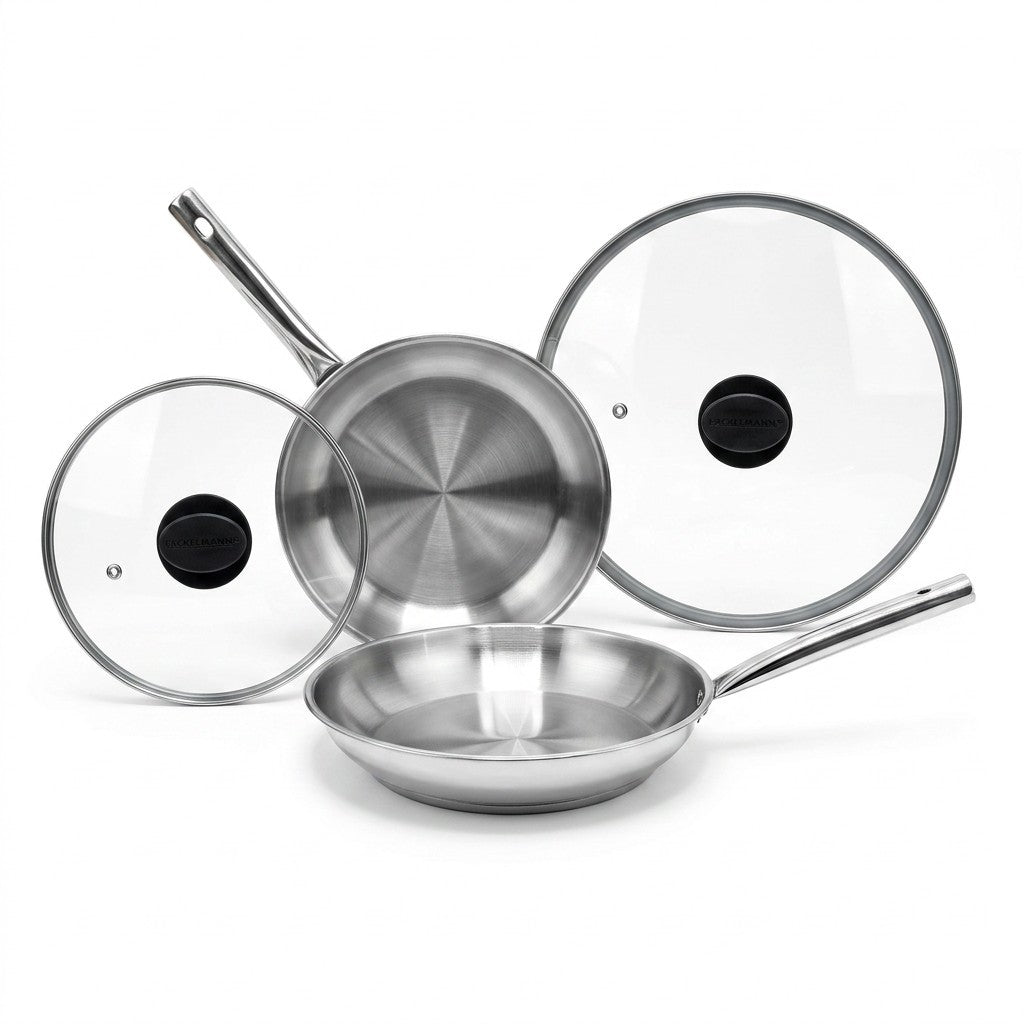 Lot 2 poêles inox 20/24 cm avec 2 couvercles, FACKELMANN