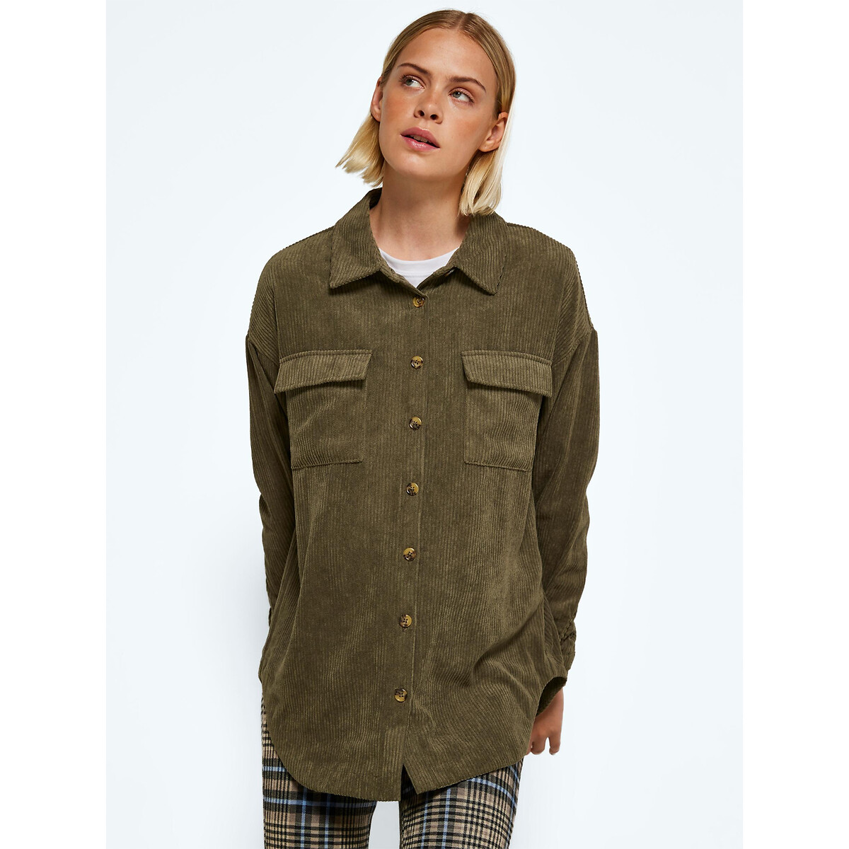 Corduroy shacket khaki Noisy May | La 