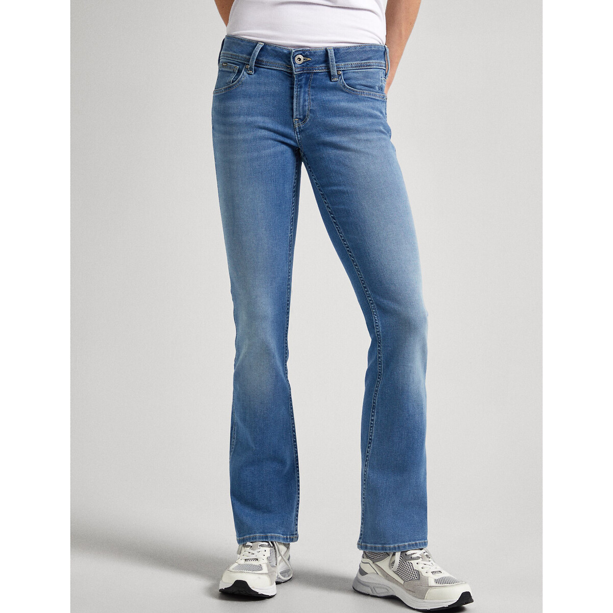 Image of Slim Fit Flared Jeans in Low Rise