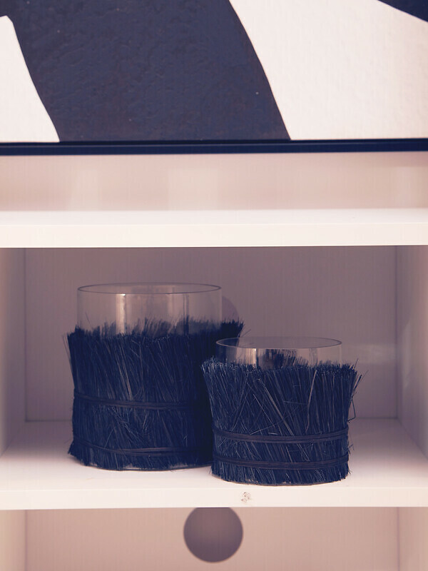 Medium Raffia Candle Holder in Black, ÉDITÉ