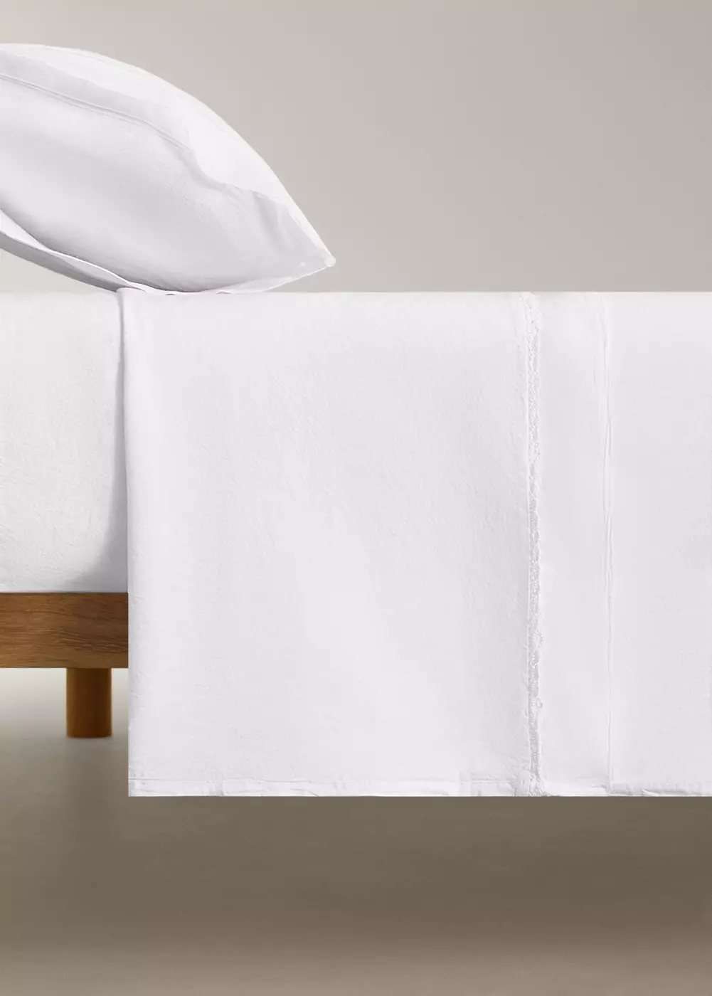 Drap plat enfant coton lavé dentelle volant lit 90 cm, MANGO HOME