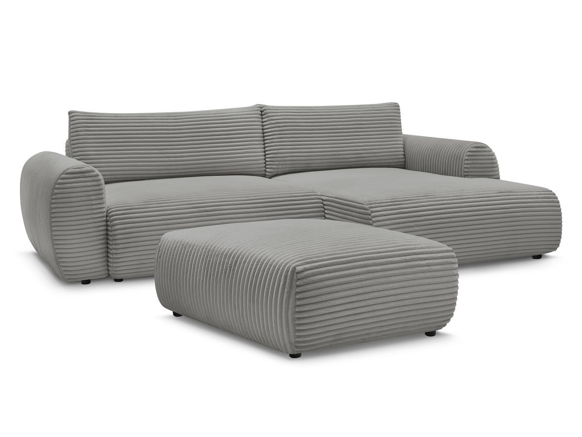 Canapé d'angle convertible 5 places en gros côtelé doux avec pouf, LUCIEN, BOBOCHIC