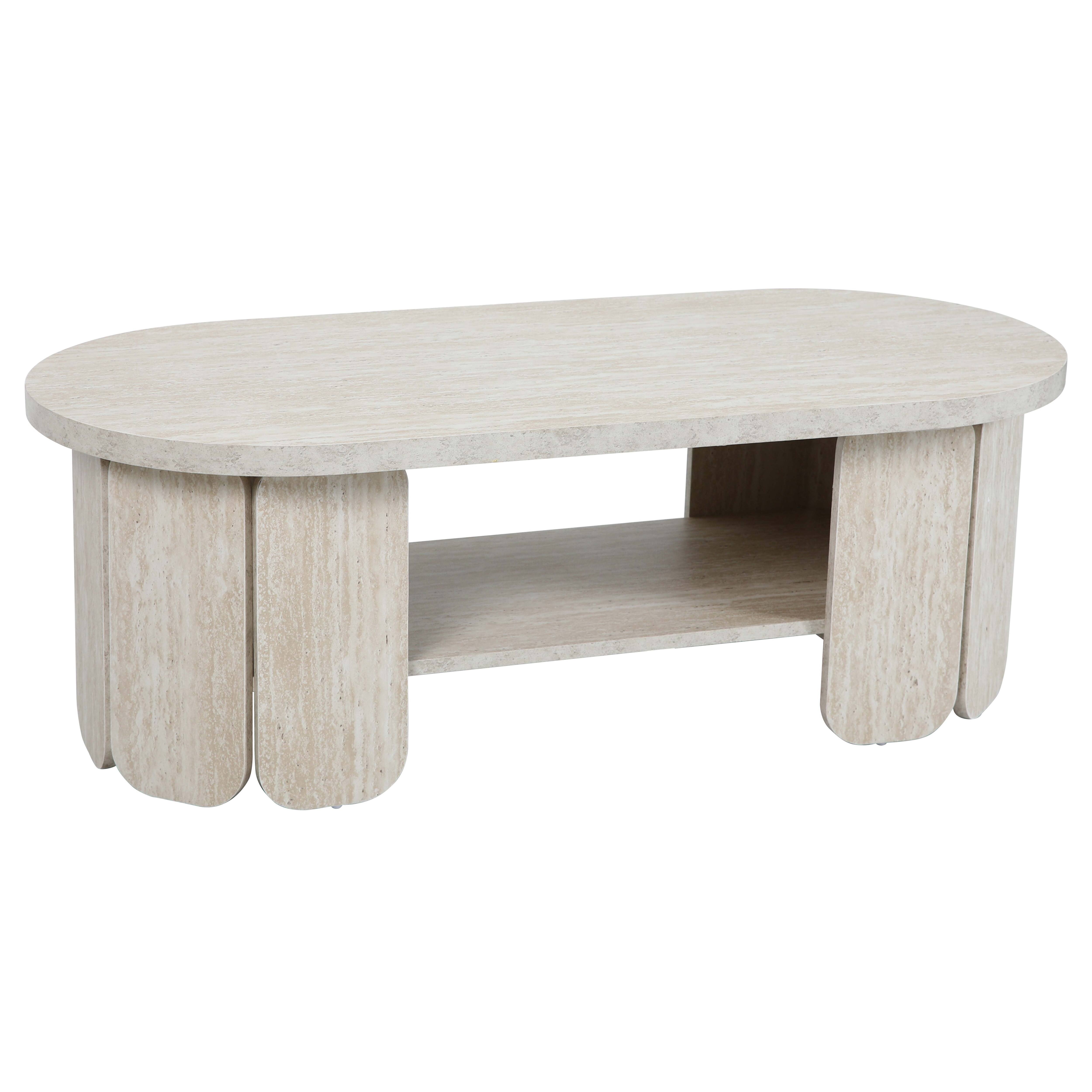 Table basse effet travertin ovale 110x50 cm, MOLLY, OVIALA