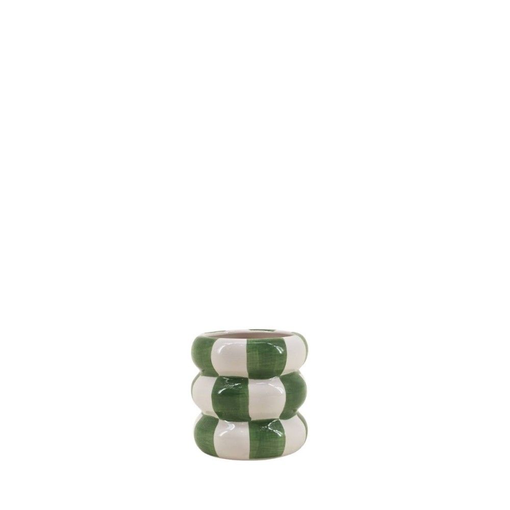 Cache pot en céramique à damiers, H10cm, ORNAMI