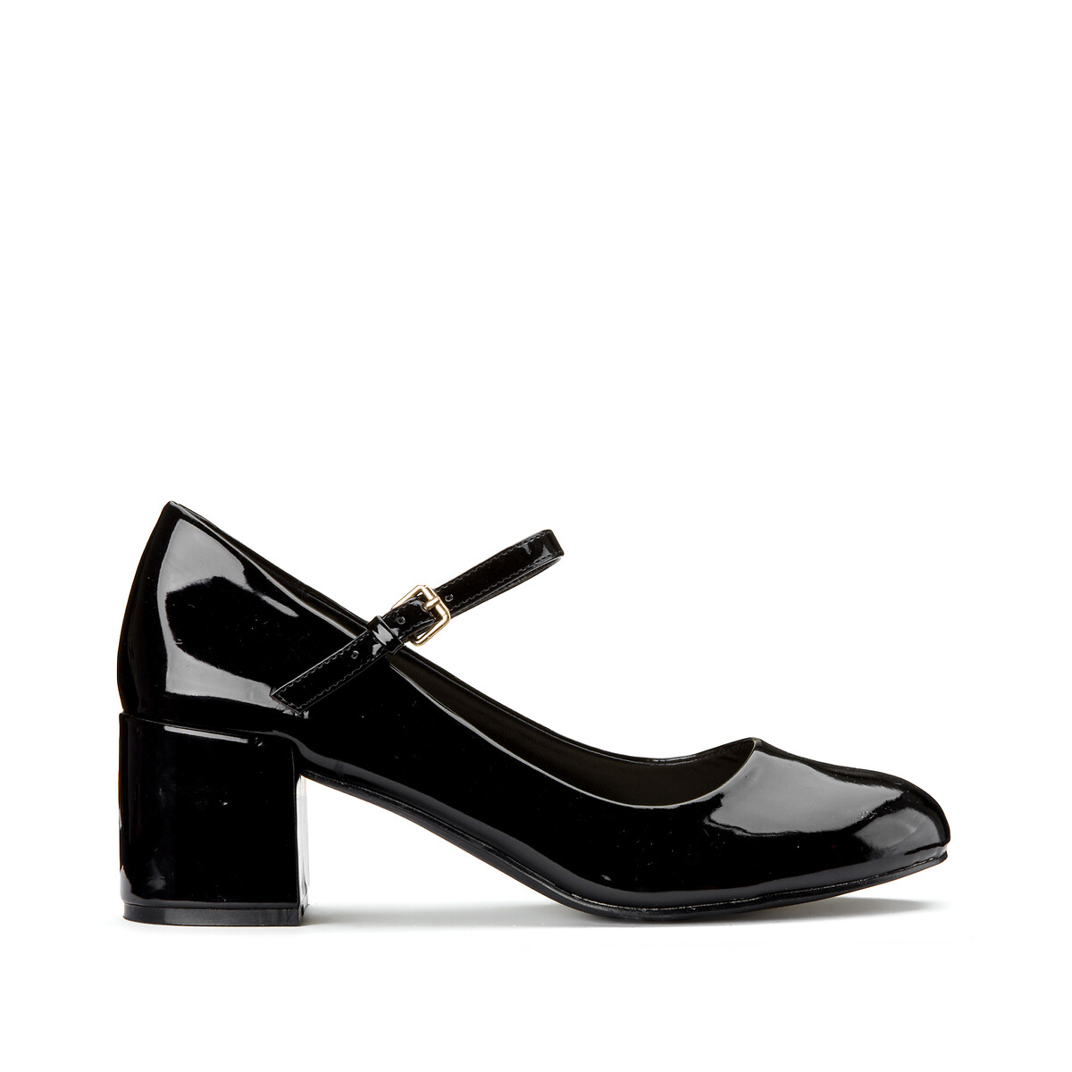 Wide fit patent mary janes with block heel, black, La Redoute ...