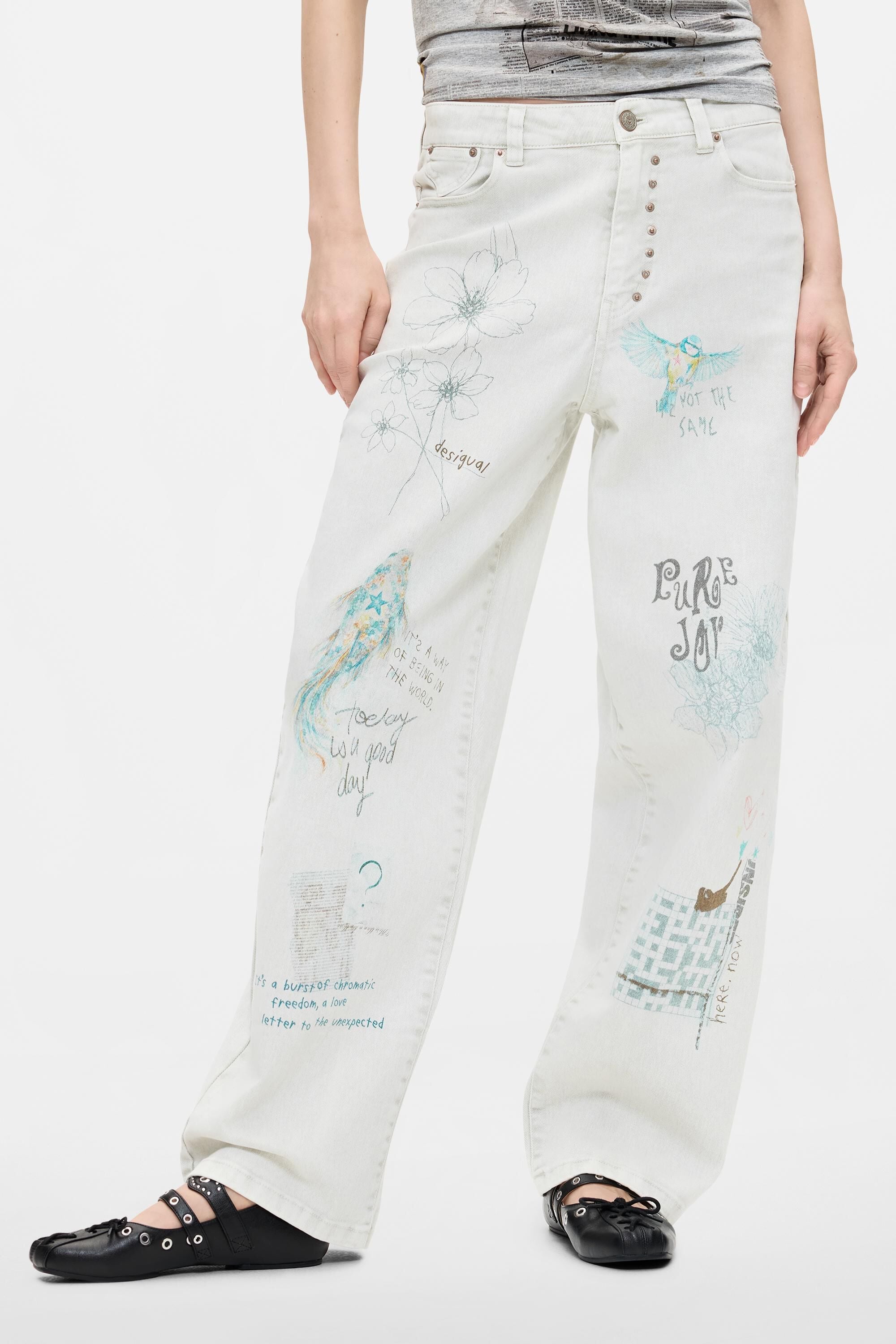 Pantalon en jean imprimé balloon, DESIGUAL