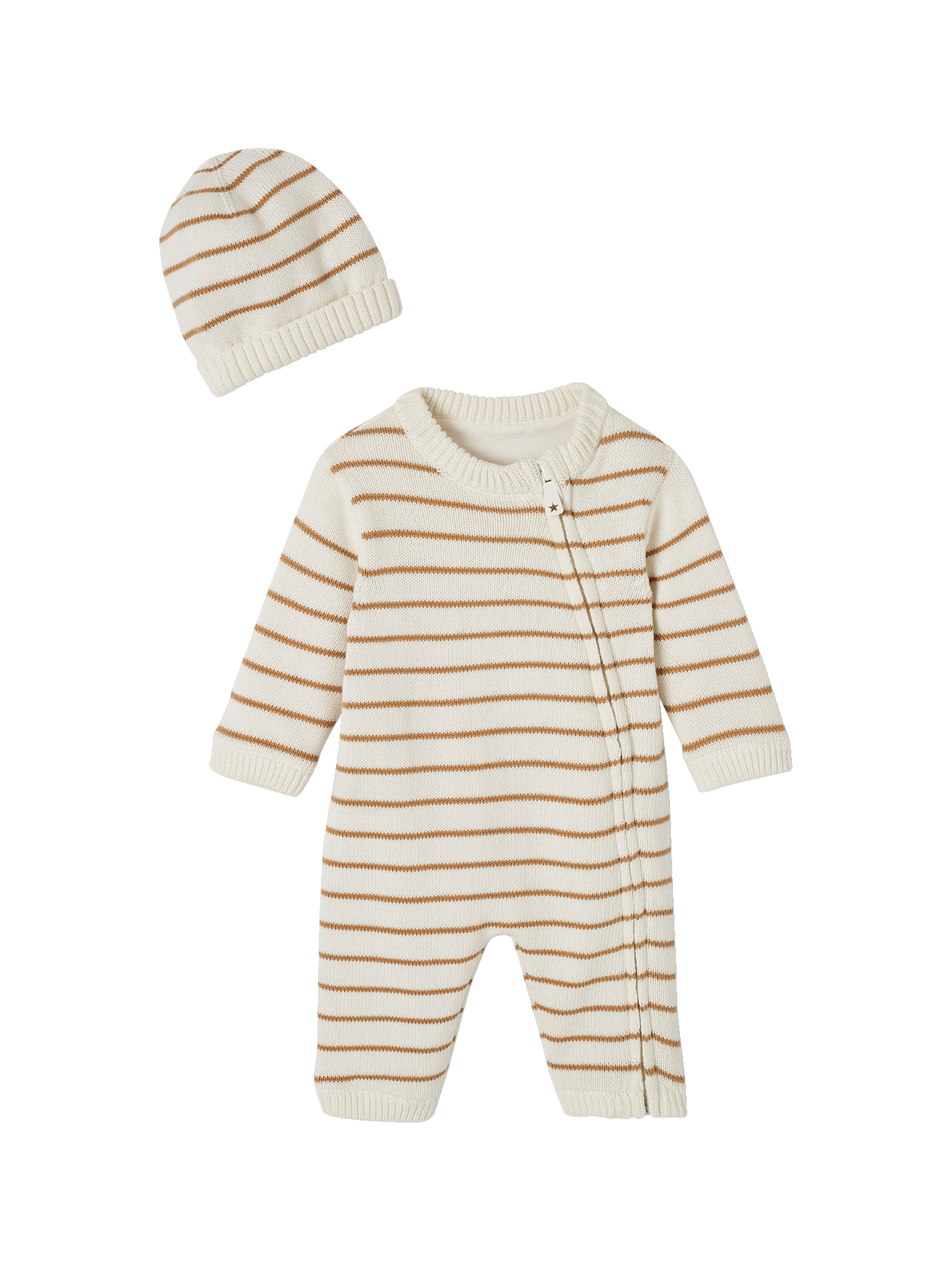Ensemble combinaison et bonnet en tricot rayé bébé, VERTBAUDET