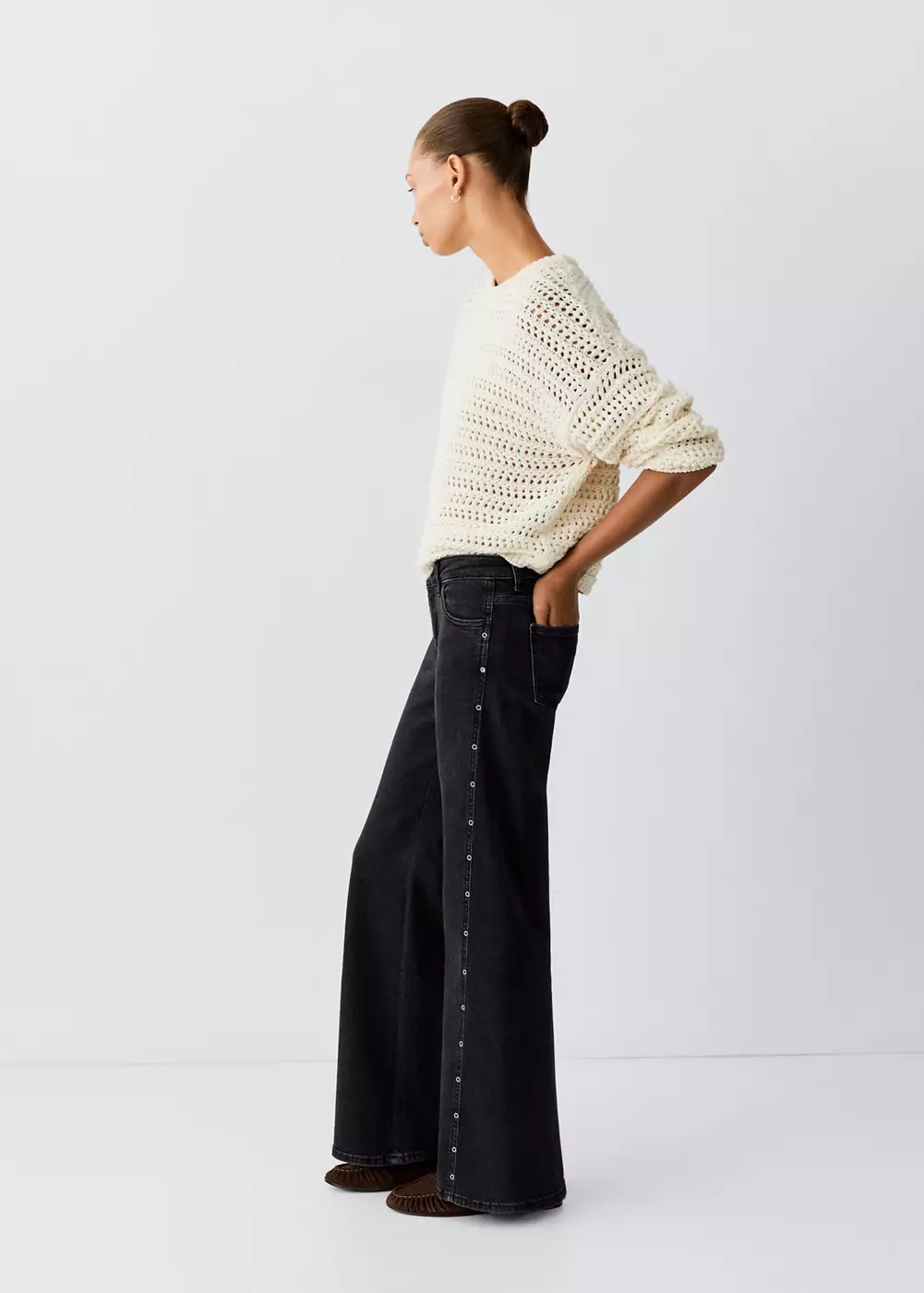 Jean wide leg à œillets, MANGO TEEN