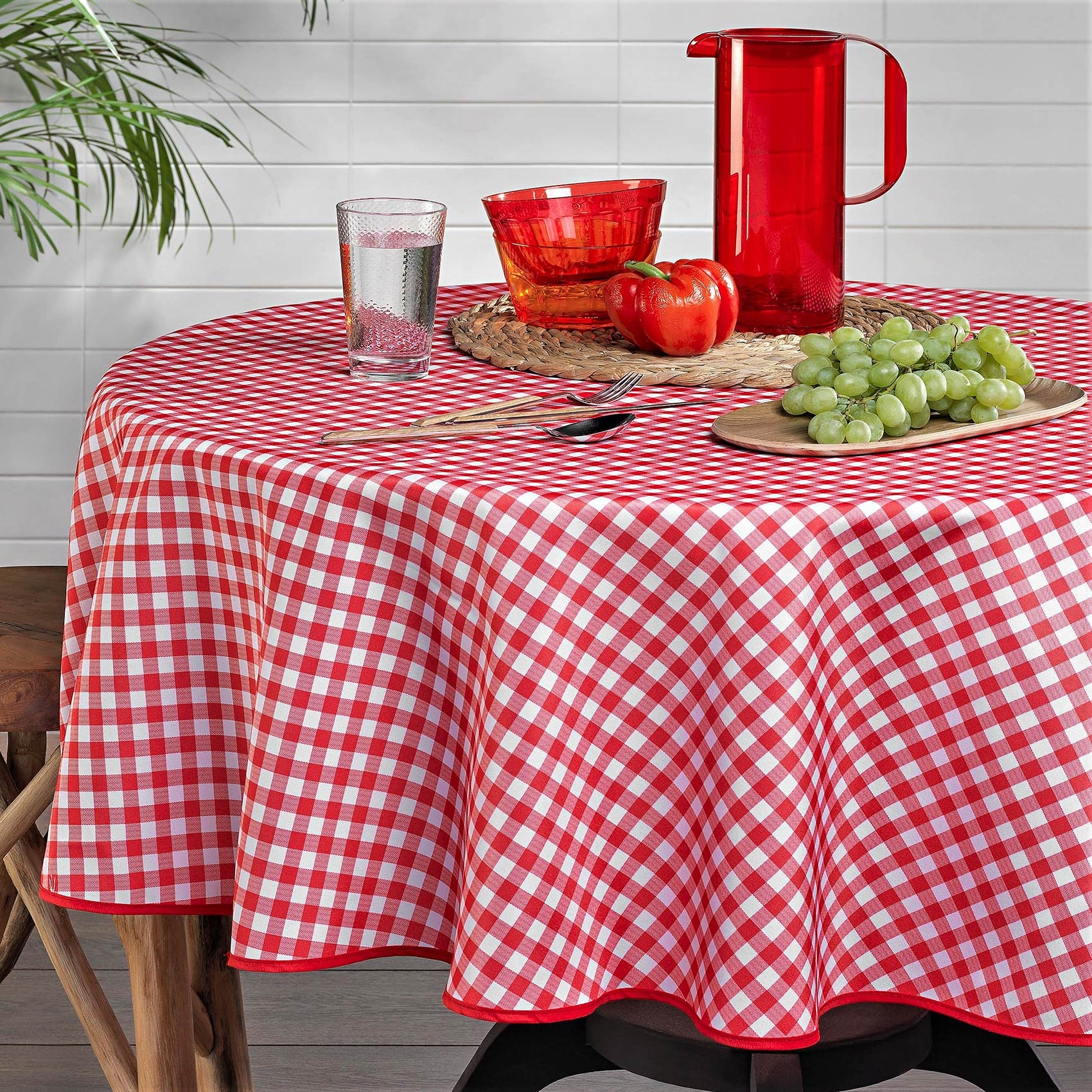 Nappe ronde vichy rouge et blanc, HOME MAISON