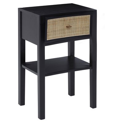 Black Bedside Table with Rattan Drawer SO'HOME