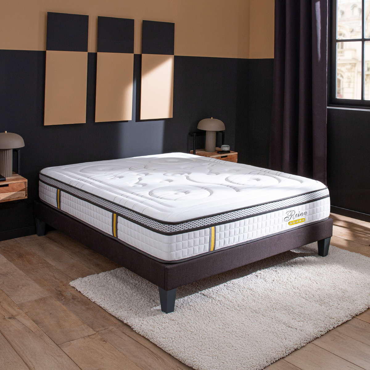 Ensemble Reina 2.0 - Matelas hybride ressorts + mémoire de forme + Sommier - 26 cm d'épaisseur, BELLECOUR
