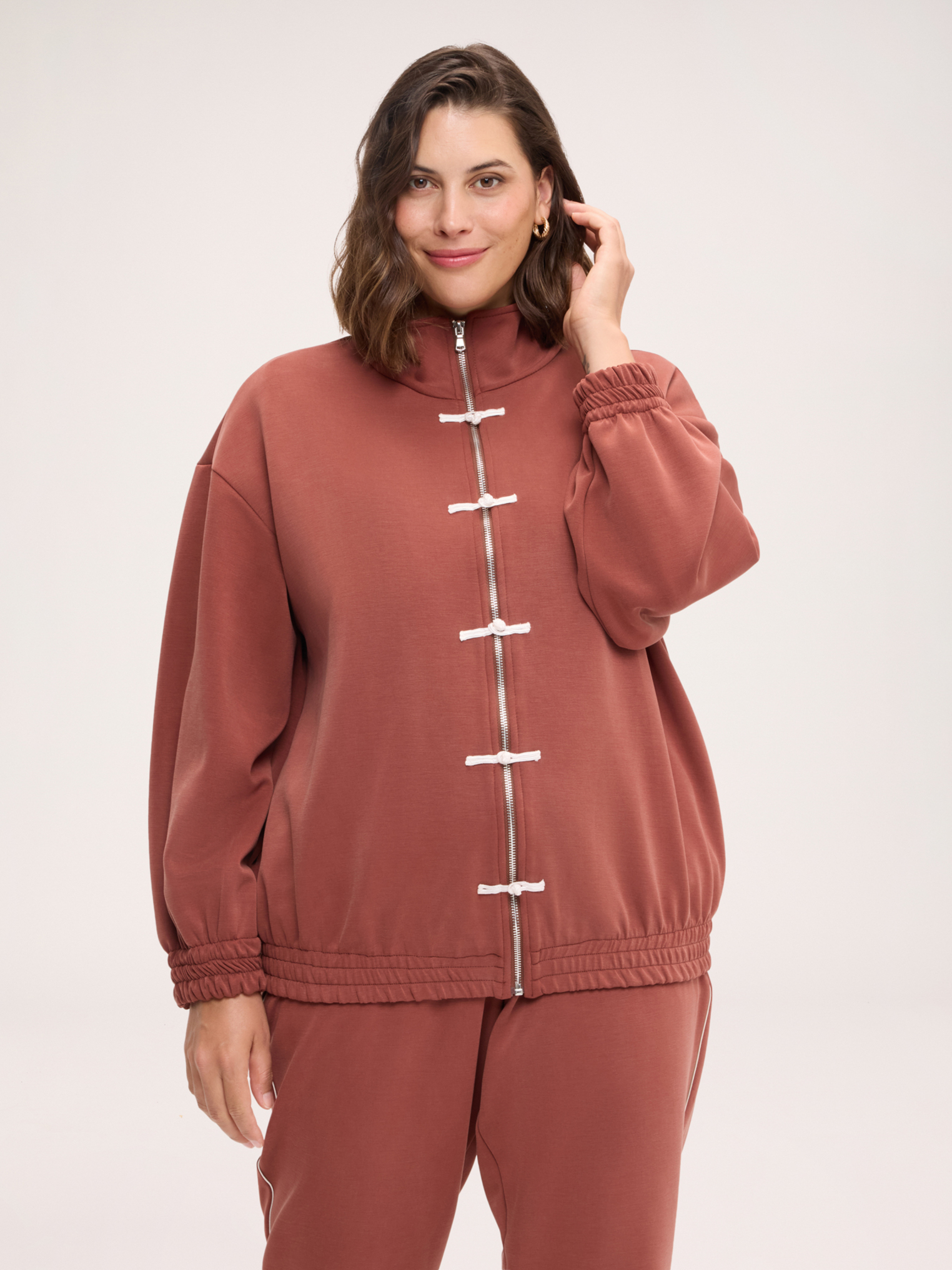 Sweat-shirt à fermeture éclair et à brandebourgs, FIORELLA RUBINO