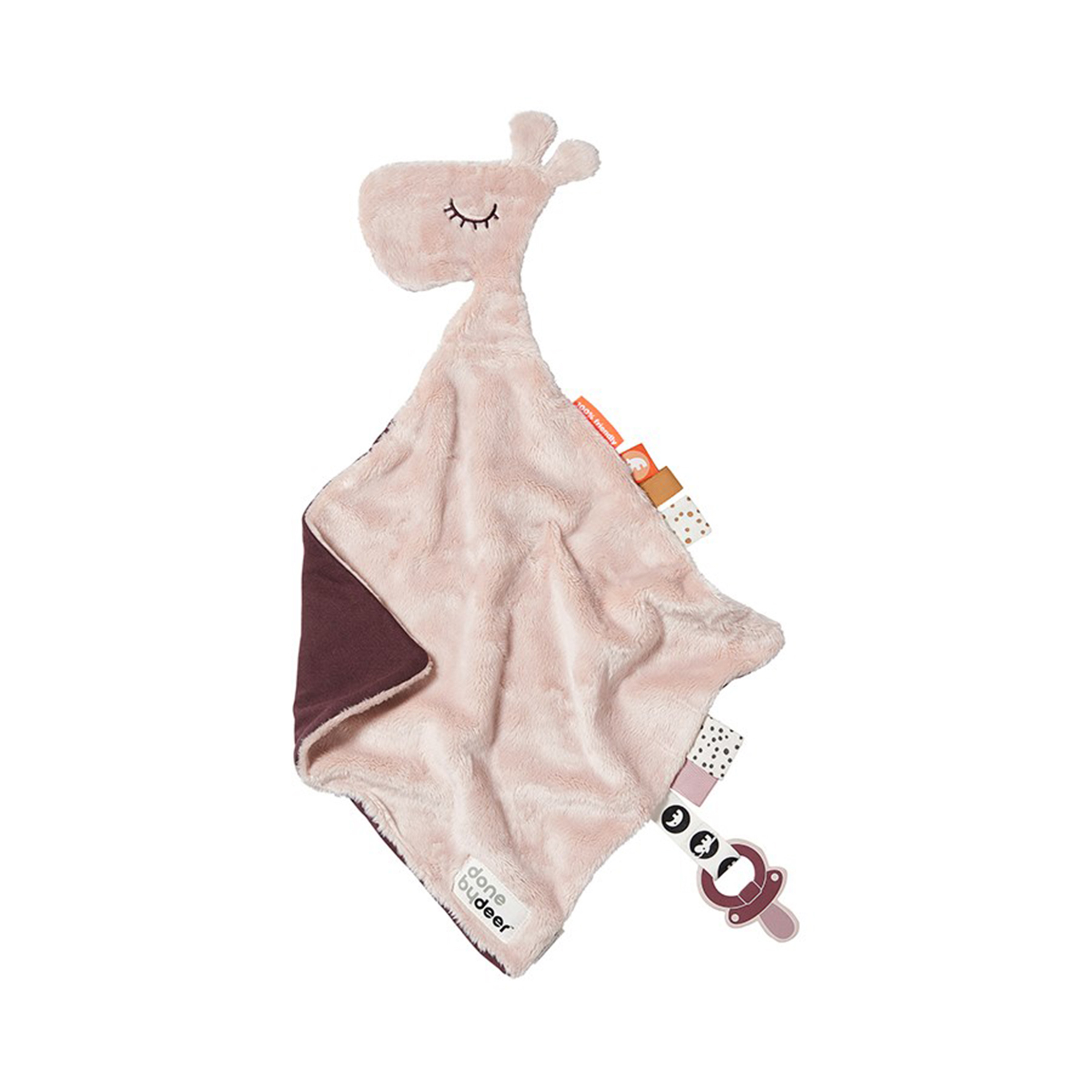 Instituut liefdadigheid sjaal Platte knuffel met fopspeenhouder raffi 3603751 poederroze Done By Deer |  La Redoute